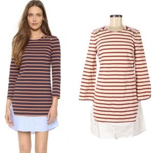 Veronica Beard Charter Layered Striped 3/4 Sleeve Shirt Dress Cream/Terracotta